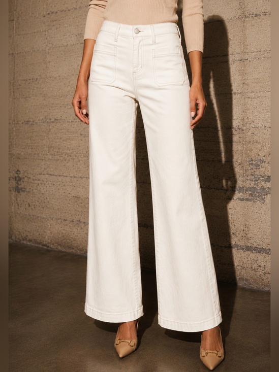 Sanctuary Denim - Sanctuary Marine Full Length Wide Leg Jeans Ivory White Standard Rise Size 27